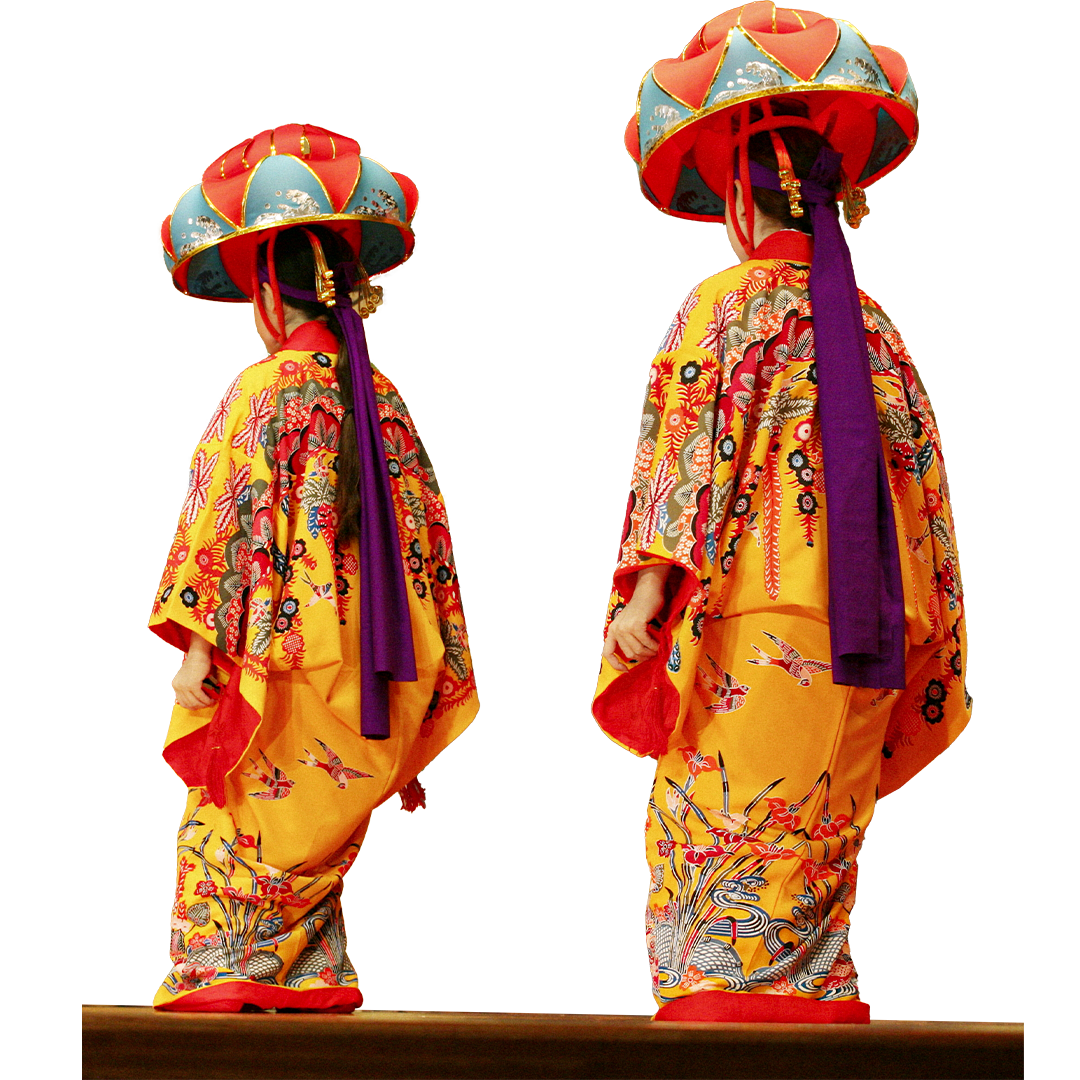 Women dressed in traditional Okinawan (Ryukyu) kimonos.