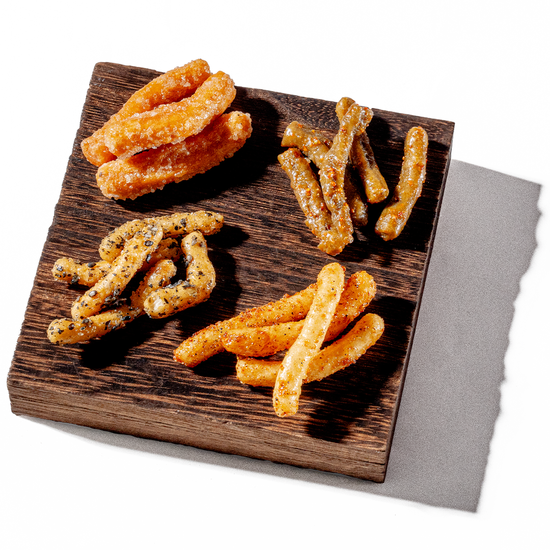 Karinto, an authentic Japanese snack made by frying dough and coating them in molasses or other flavors.